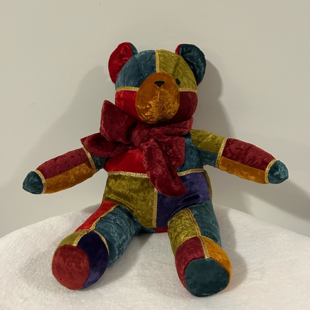 Pier 1 Multicolor Patchwork Plush Bear